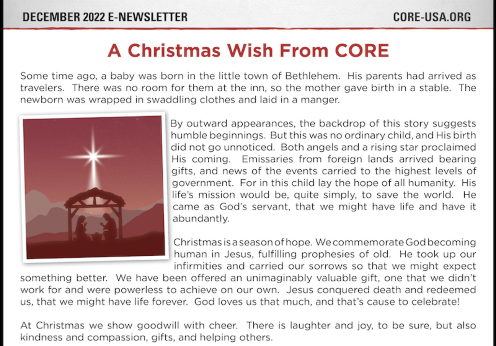 December Newsletter Snippet